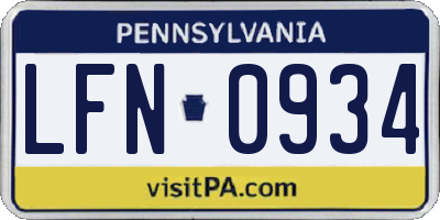 PA license plate LFN0934