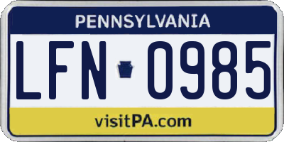 PA license plate LFN0985