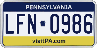 PA license plate LFN0986