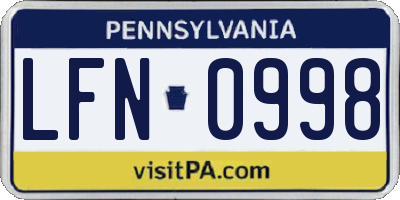 PA license plate LFN0998