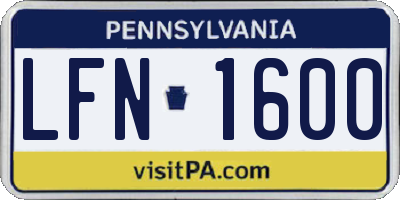 PA license plate LFN1600