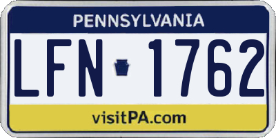 PA license plate LFN1762