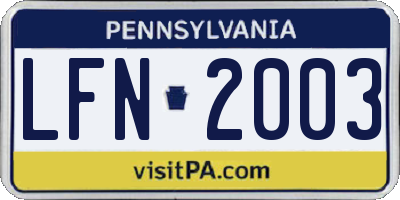 PA license plate LFN2003