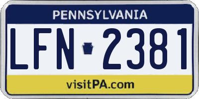 PA license plate LFN2381