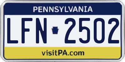 PA license plate LFN2502