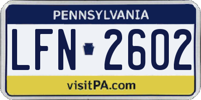 PA license plate LFN2602