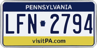 PA license plate LFN2794