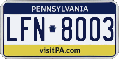 PA license plate LFN8003