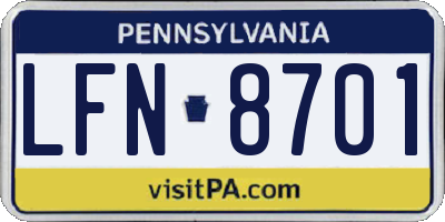 PA license plate LFN8701