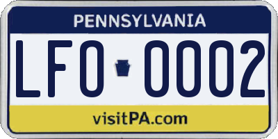 PA license plate LFO0002