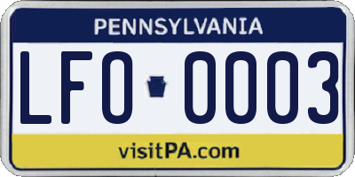 PA license plate LFO0003