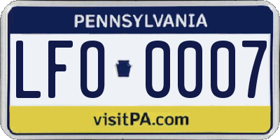 PA license plate LFO0007