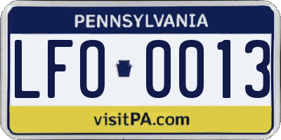 PA license plate LFO0013