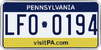 PA license plate LFO0194