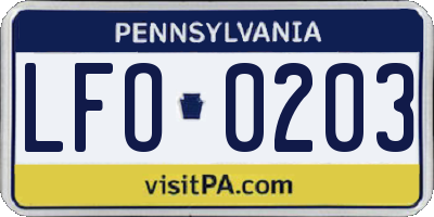PA license plate LFO0203