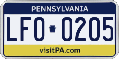PA license plate LFO0205