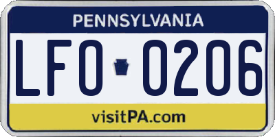 PA license plate LFO0206