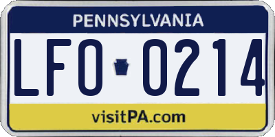 PA license plate LFO0214