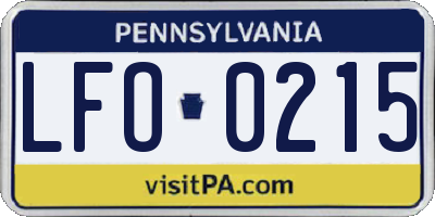 PA license plate LFO0215