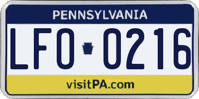 PA license plate LFO0216