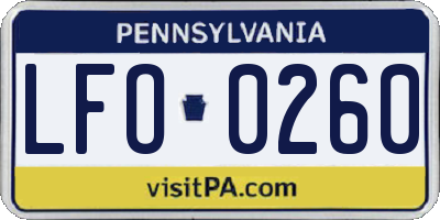 PA license plate LFO0260
