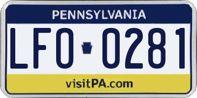 PA license plate LFO0281