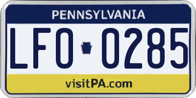 PA license plate LFO0285