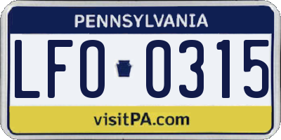 PA license plate LFO0315