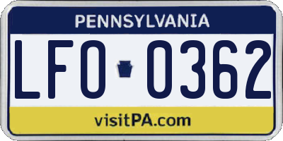 PA license plate LFO0362