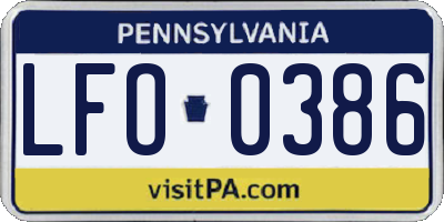 PA license plate LFO0386