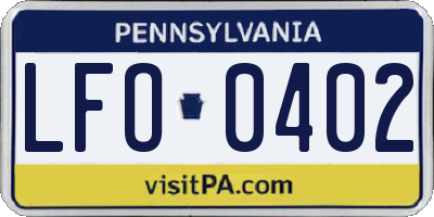 PA license plate LFO0402