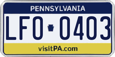PA license plate LFO0403
