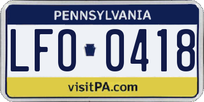 PA license plate LFO0418