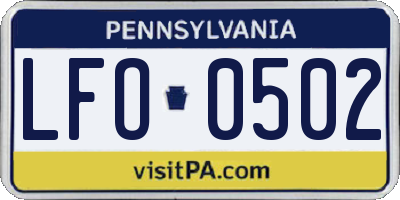 PA license plate LFO0502