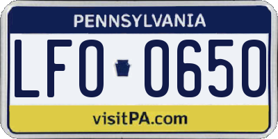 PA license plate LFO0650