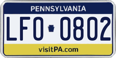 PA license plate LFO0802