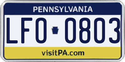 PA license plate LFO0803