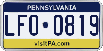 PA license plate LFO0819