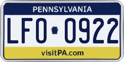 PA license plate LFO0922