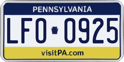 PA license plate LFO0925