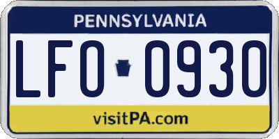 PA license plate LFO0930