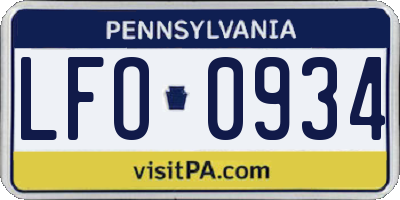 PA license plate LFO0934