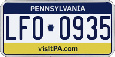 PA license plate LFO0935