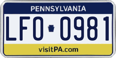 PA license plate LFO0981