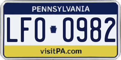 PA license plate LFO0982