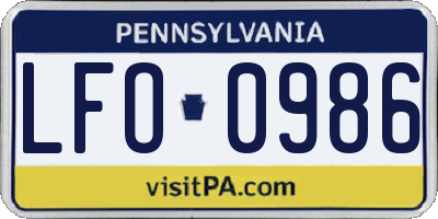 PA license plate LFO0986