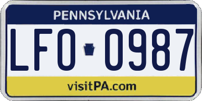 PA license plate LFO0987