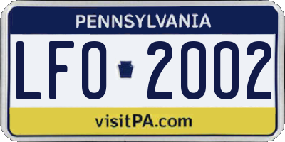 PA license plate LFO2002