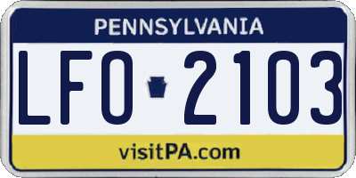 PA license plate LFO2103