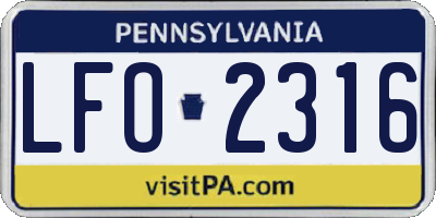 PA license plate LFO2316